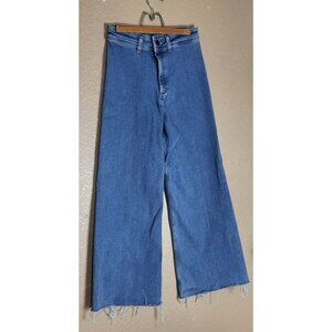Zara High-Waisted Straight Wide-Leg The Marine Jeans With Frayed Hem Size 6